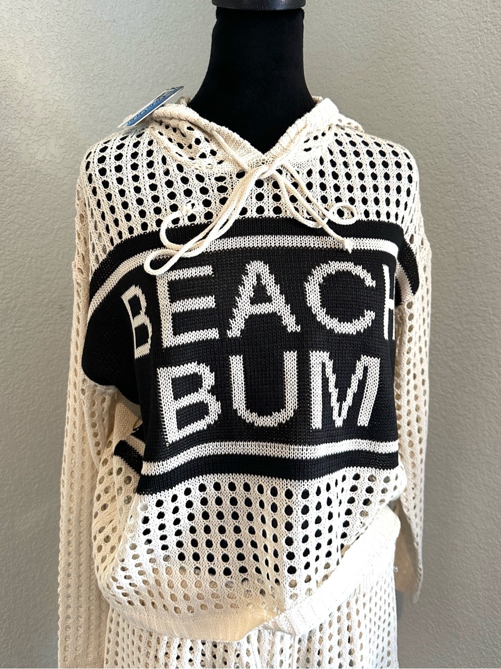Beach Bum Crochet Knit Cover-Up Set - Cream with Black - Picture 3 of 6